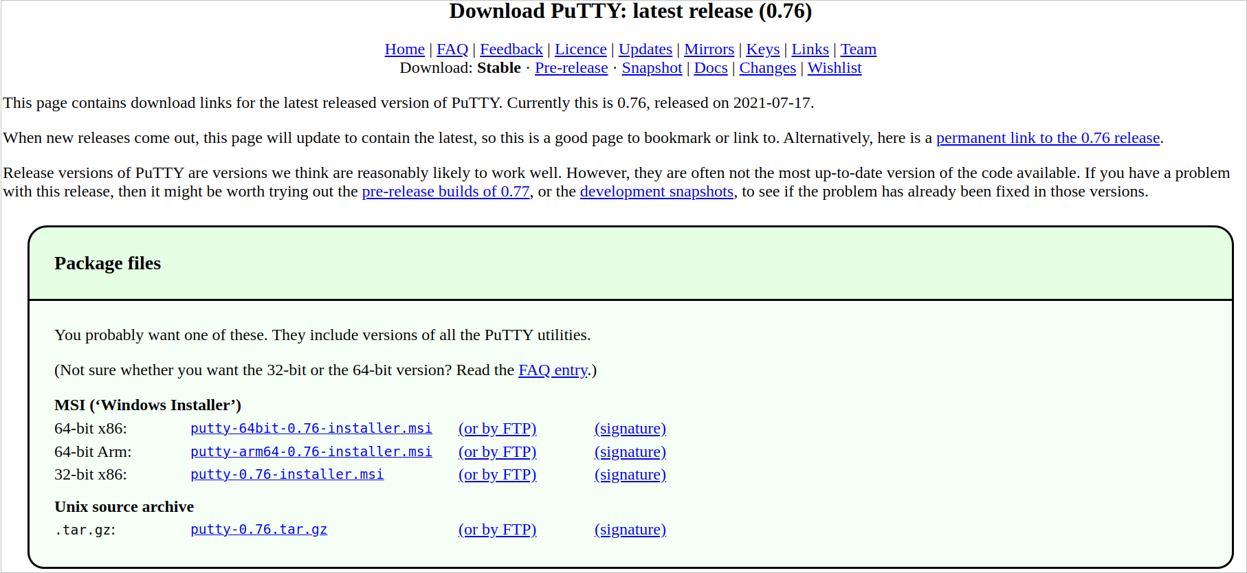 Downloading PuTTY